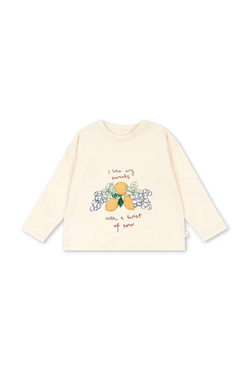 Konges Sløjd longsleeve din bumbac pentru copii LIN LS TEE GOTS culoarea bej, cu imprimeu, KS103859