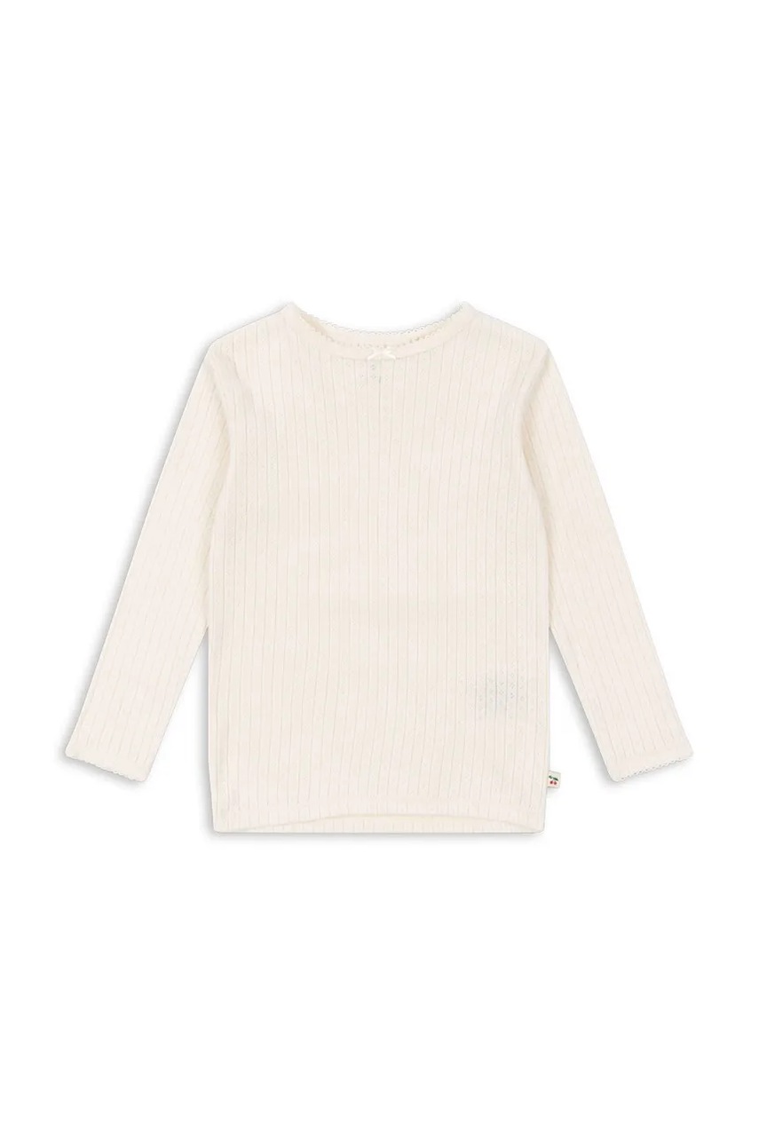 Levně Dětské bavlněné tričko s dlouhým rukávem Konges Sløjd MINNIE BLOUSE GOTS béžová barva, s potiskem, KS103915