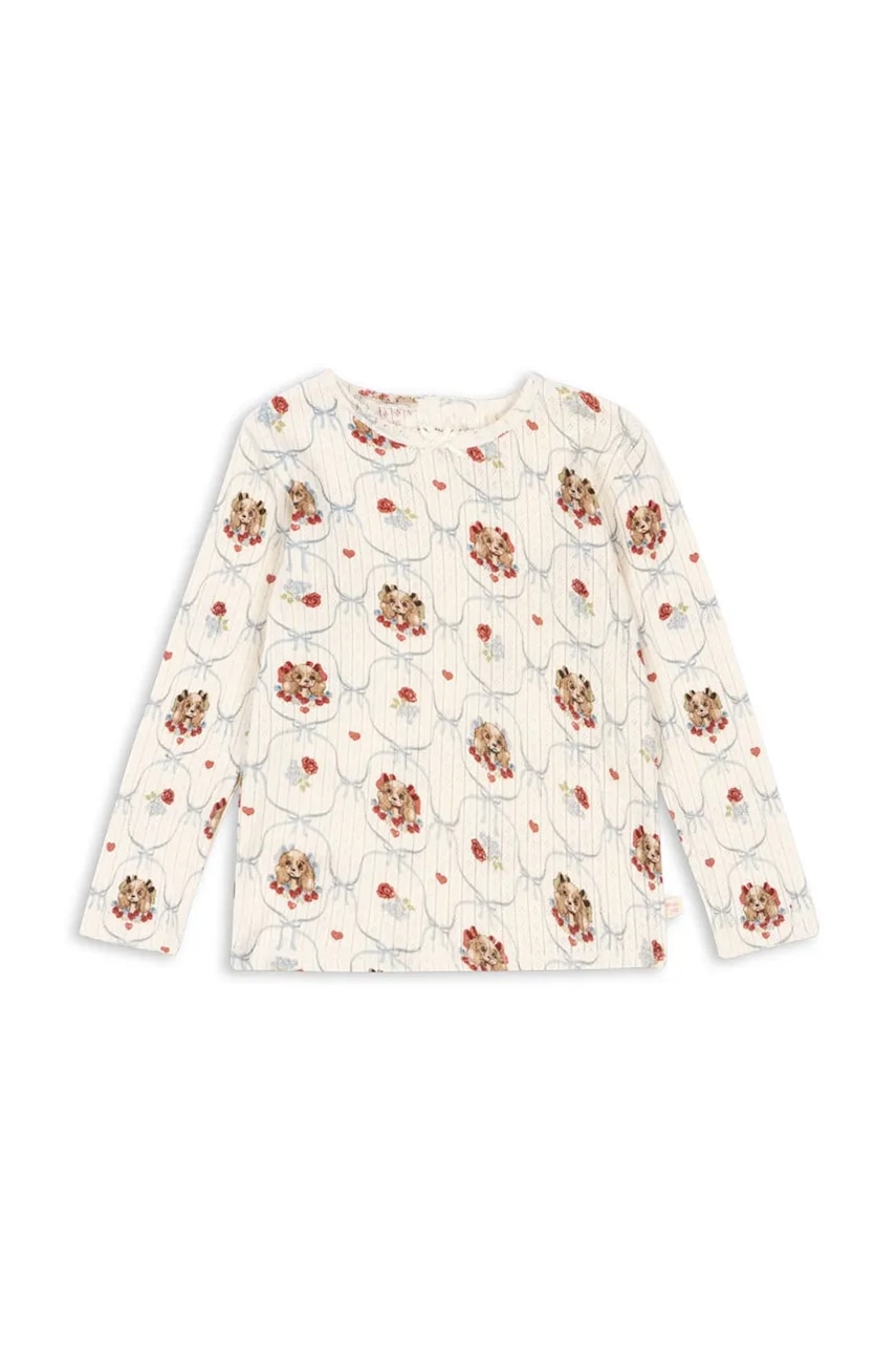 Konges Sløjd longsleeve din bumbac pentru copii MINNIE BLOUSE GOTS culoarea bej, cu imprimeu, KS103915