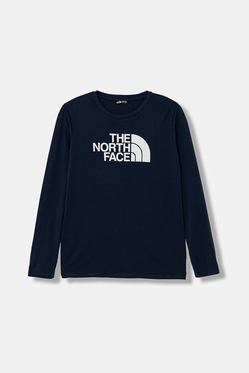 The North Face longsleeve copii TEEN EASY LS TEE culoarea bleumarin, cu imprimeu, NF0A89J28K21