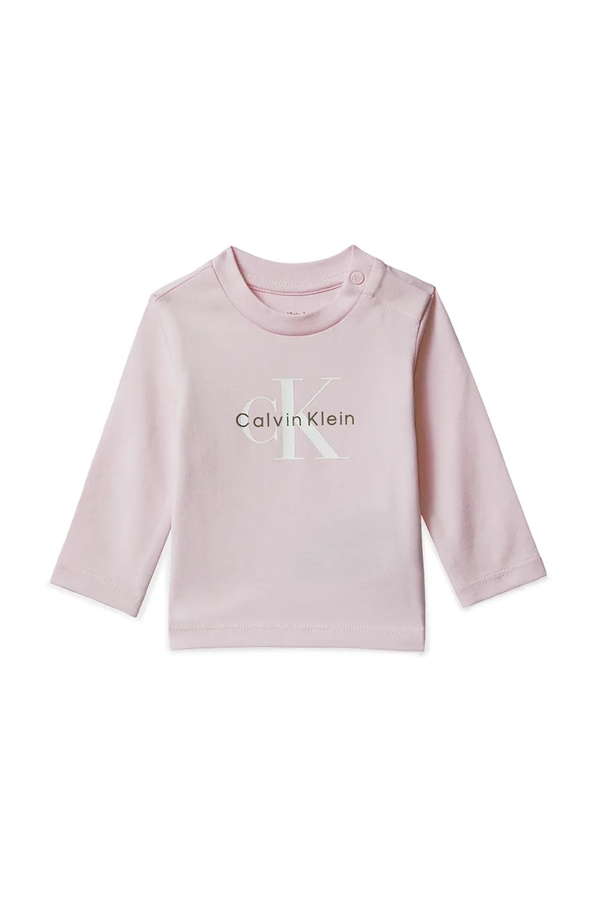 Levně Kojenecké tričko s dlouhým rukávem Calvin Klein Jeans růžová barva, s potiskem, IN0IN00335