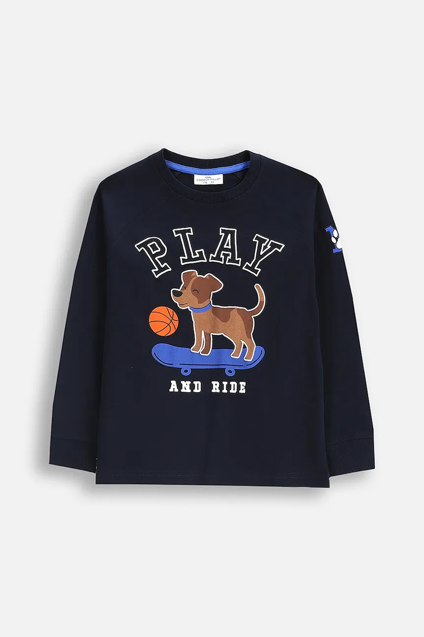 Coccodrillo longsleeve din bumbac pentru copii culoarea bleumarin, cu imprimeu, ACADEMY BOY KIDS