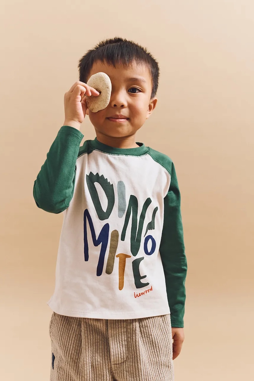 Liewood longsleeve din bumbac pentru copii Ellington Placement T-shirt culoarea bej, cu imprimeu, LW20083
