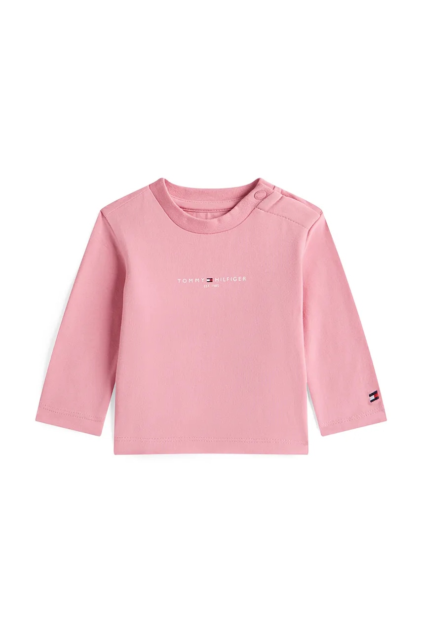 Levně Kojenecké tričko s dlouhým rukávem s bavlnou Tommy Hilfiger růžová barva, s potiskem, KN0KN02058