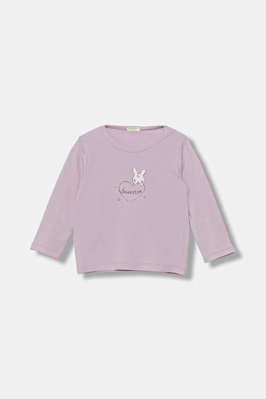 United Colors of Benetton longsleeve din bumbac pentru bebeluși culoarea violet, cu imprimeu, 3I9WA106M United Colors of Benetton longsleeve din bumbac pentru bebeluși culoarea violet, cu imprimeu, 3I9WA106M
