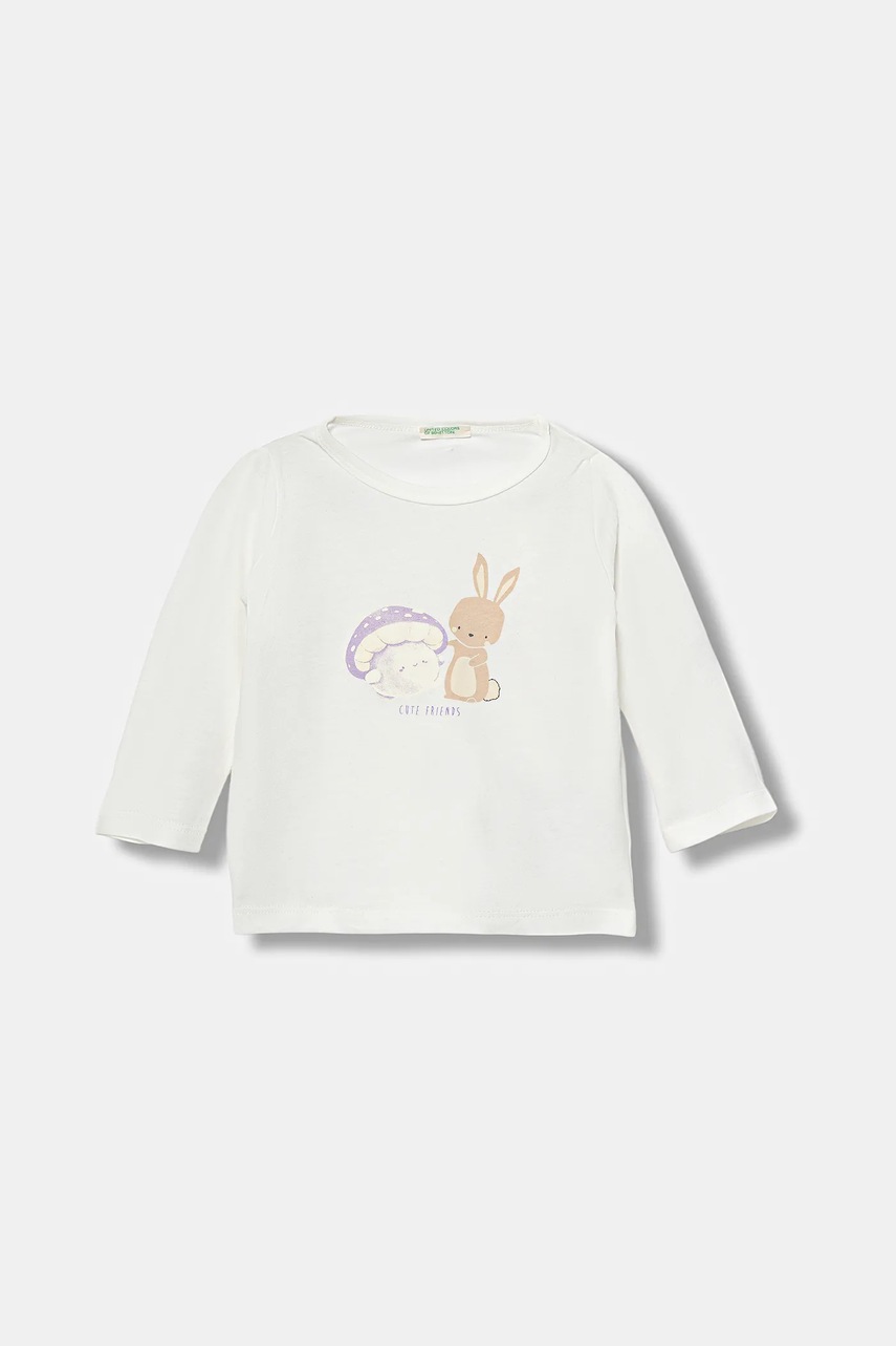 United Colors of Benetton longsleeve din bumbac pentru bebeluși culoarea alb, cu imprimeu, 3ATNA106O