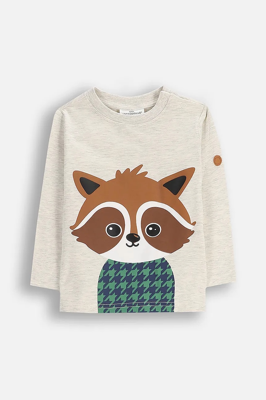 Coccodrillo longsleeve copii culoarea gri, cu imprimeu, FOREST FRIENDS BOY NEWBORN