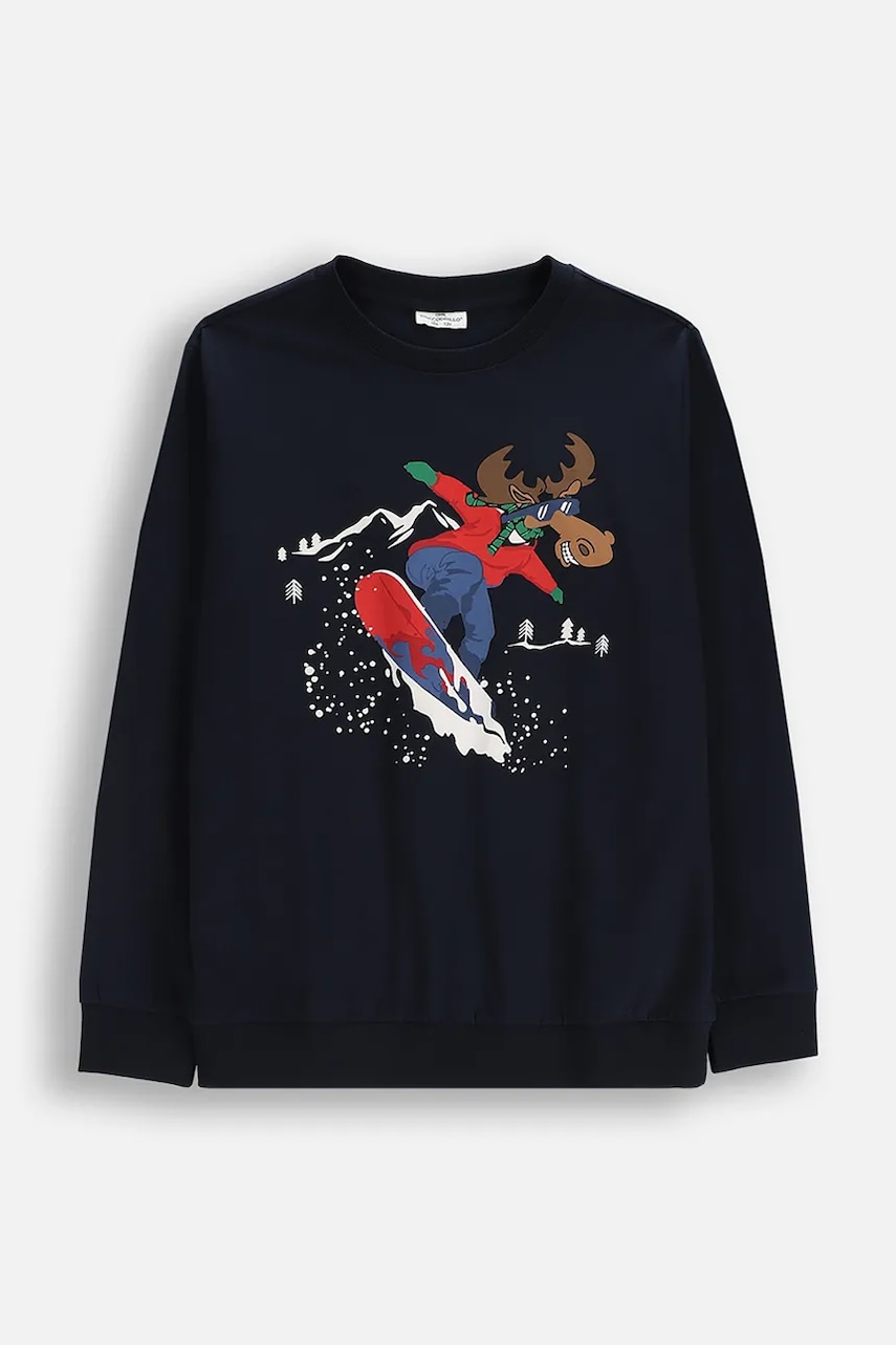 Coccodrillo longsleeve din bumbac pentru copii culoarea bleumarin, cu imprimeu, MERRY XMAS