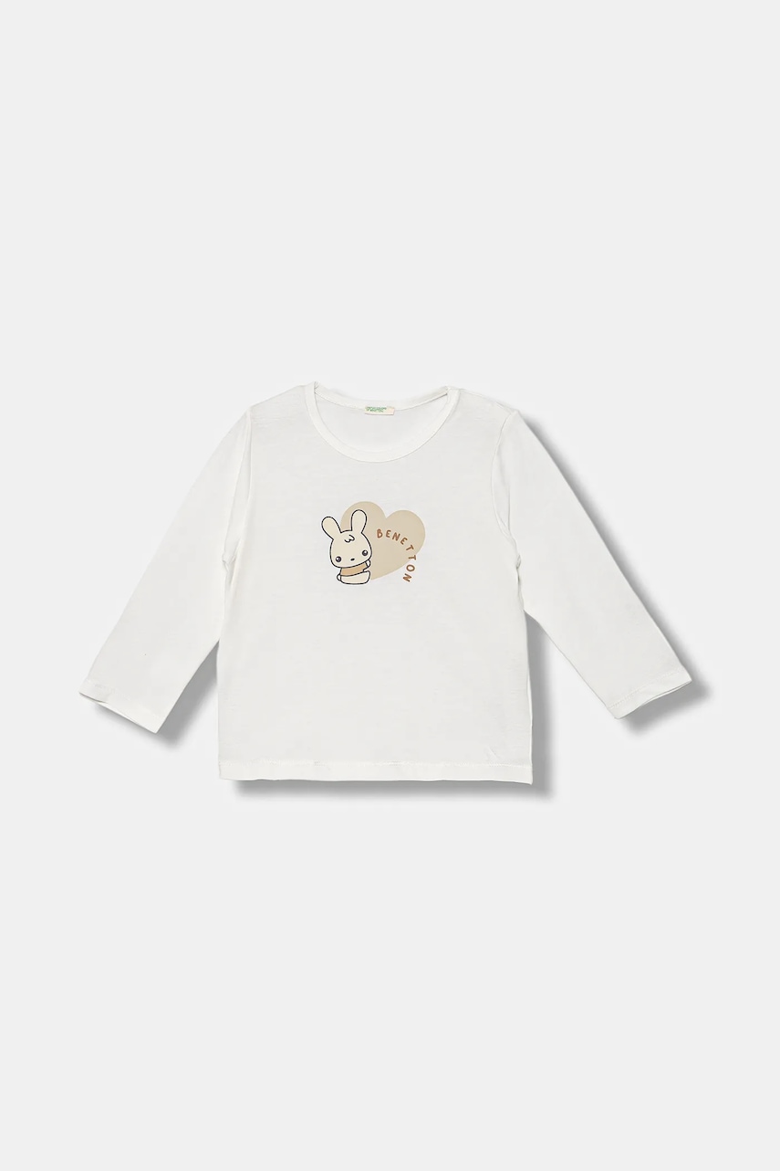 United Colors of Benetton longsleeve din bumbac pentru bebeluși culoarea alb, cu imprimeu, 3ATNA105L