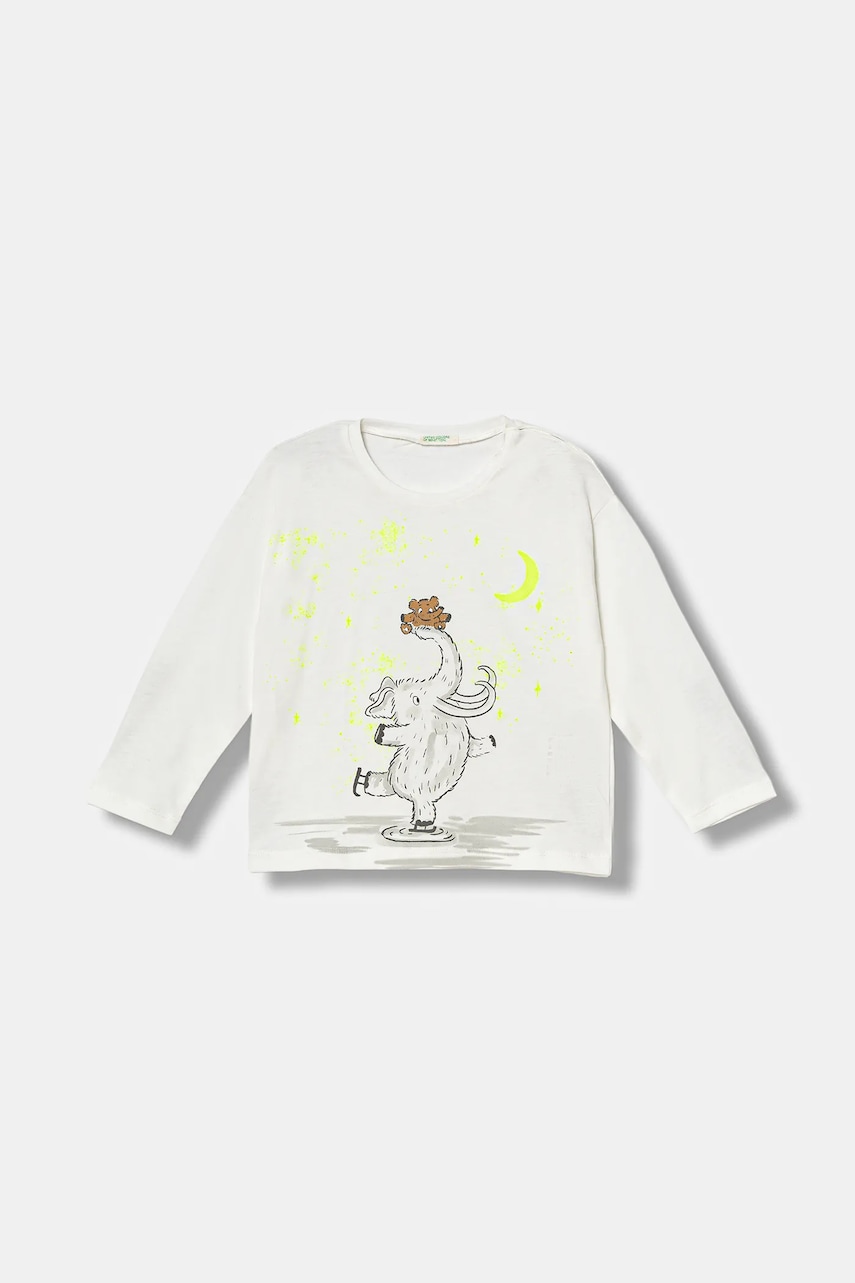 United Colors of Benetton longsleeve din bumbac pentru bebeluși culoarea alb, cu imprimeu, 3ATNA106R
