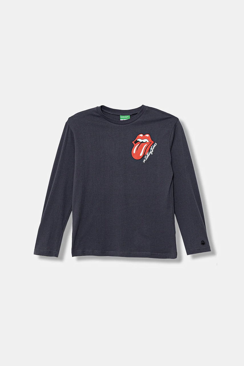United Colors of Benetton longsleeve din bumbac pentru copii culoarea gri, cu imprimeu, 3ATNC10RH