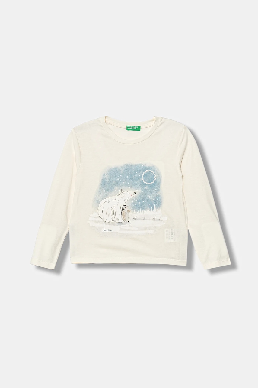 United Colors of Benetton longsleeve din bumbac pentru copii culoarea bej, cu imprimeu, 3ATNG10L9