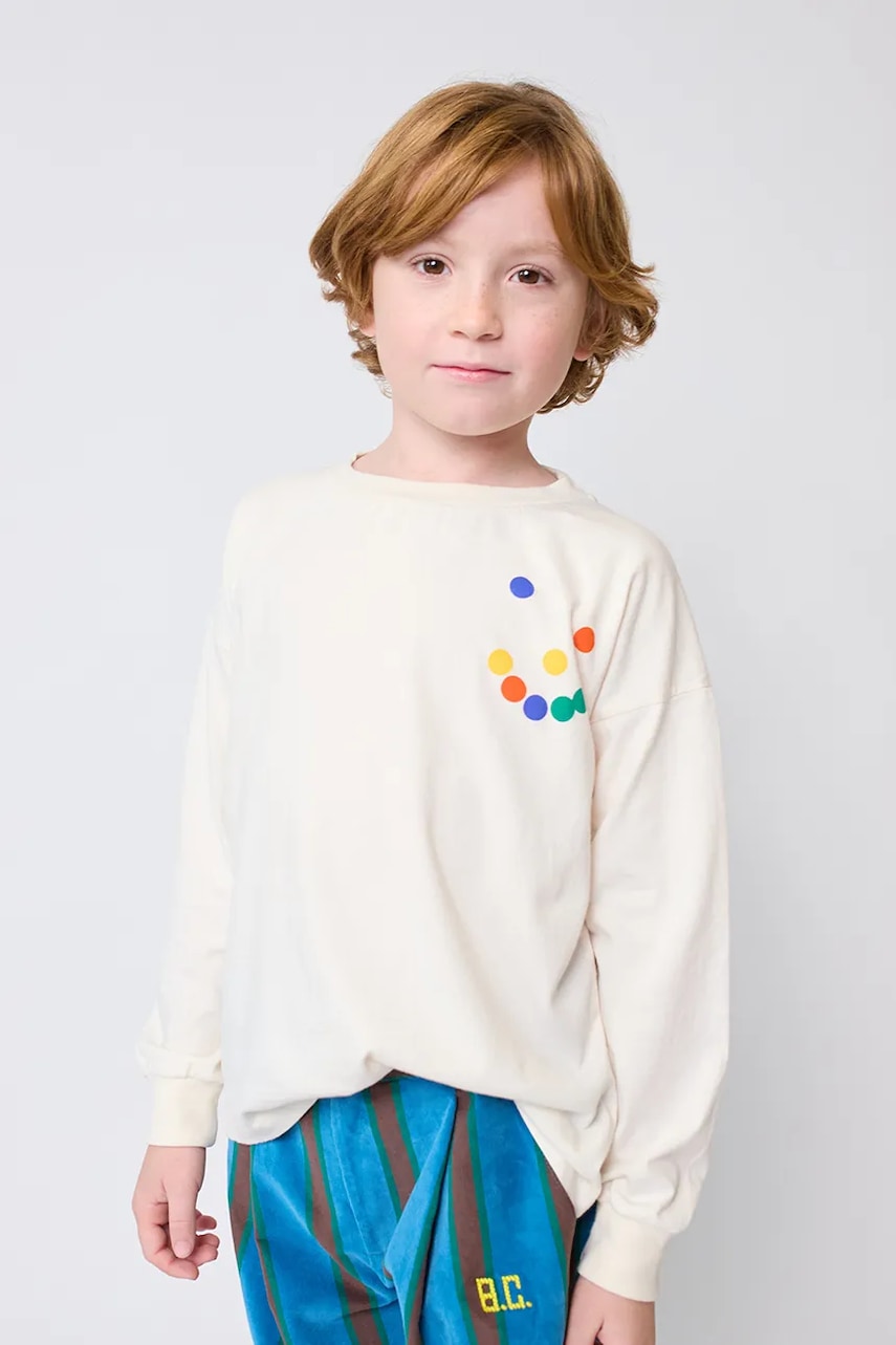 Bobo Choses longsleeve din bumbac pentru copii Thanks culoarea bej, cu imprimeu, 225FC001
