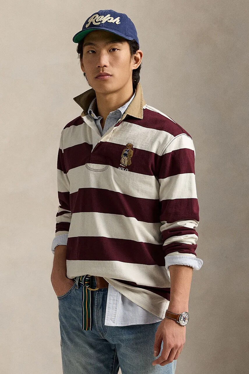 Levně Bavlněné tričko s dlouhým rukávem Polo Ralph Lauren vínová barva, 710971772