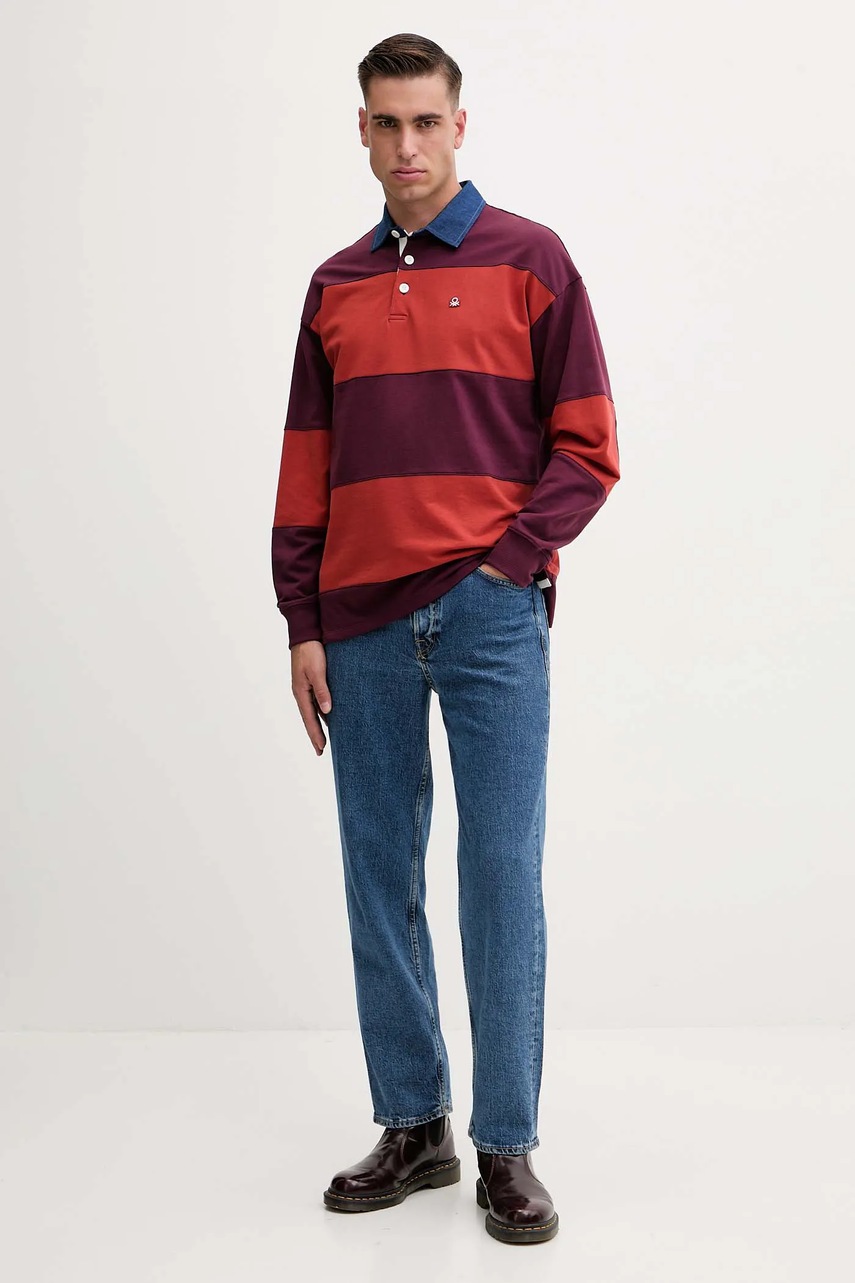 Хлопковый лонгслив United Colors of Benetton цвет красный узор 3BC1U302L