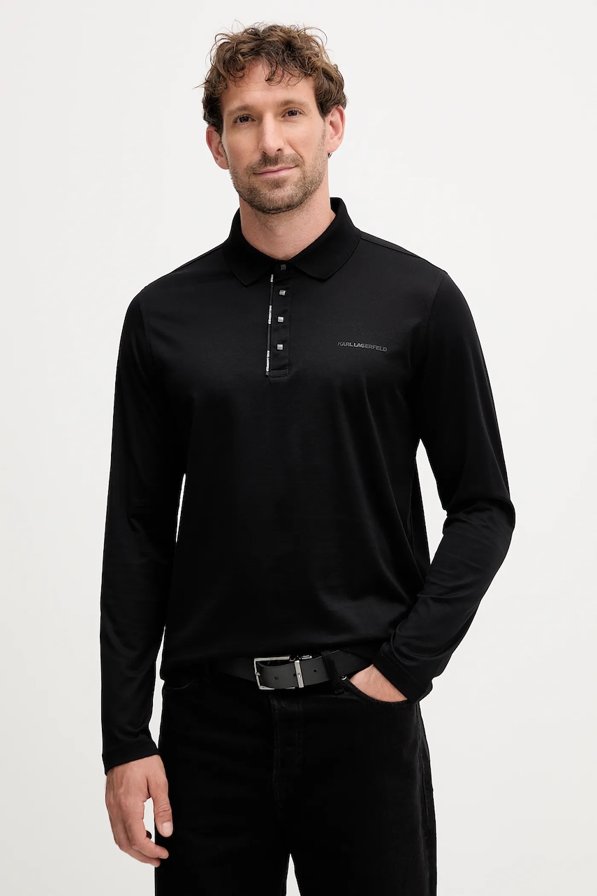 Karl Lagerfeld longsleeve din bumbac culoarea negru, uni, 554200.745002