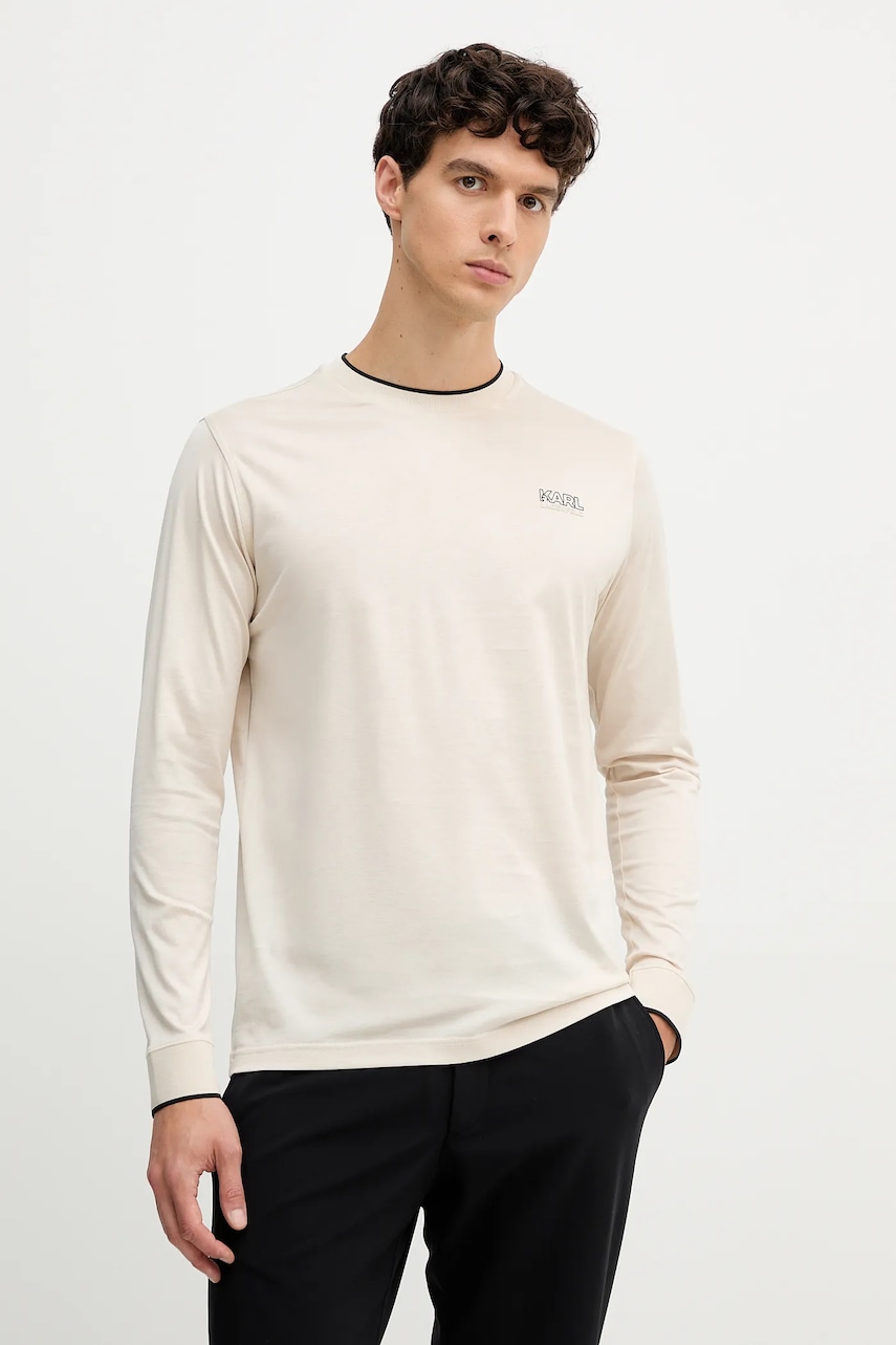 Karl Lagerfeld longsleeve din bumbac culoarea bej, cu imprimeu, 554200.755001
