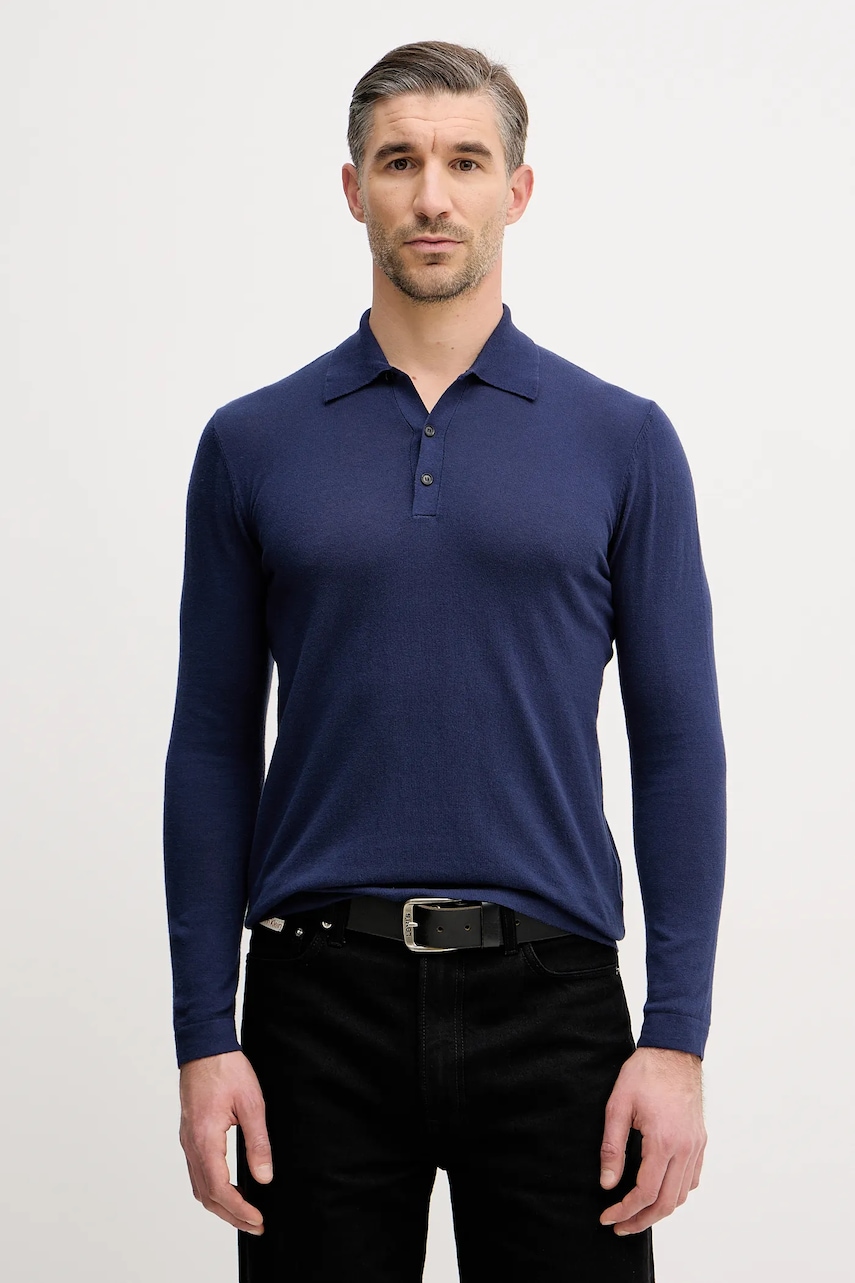 Sisley longsleeve din bumbac culoarea bleumarin, uni, 1028S300P