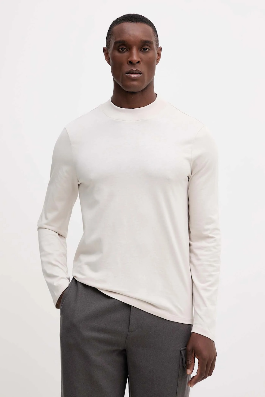 Armani Exchange longsleeve din bumbac culoarea bej, uni, XM001427 AF10362