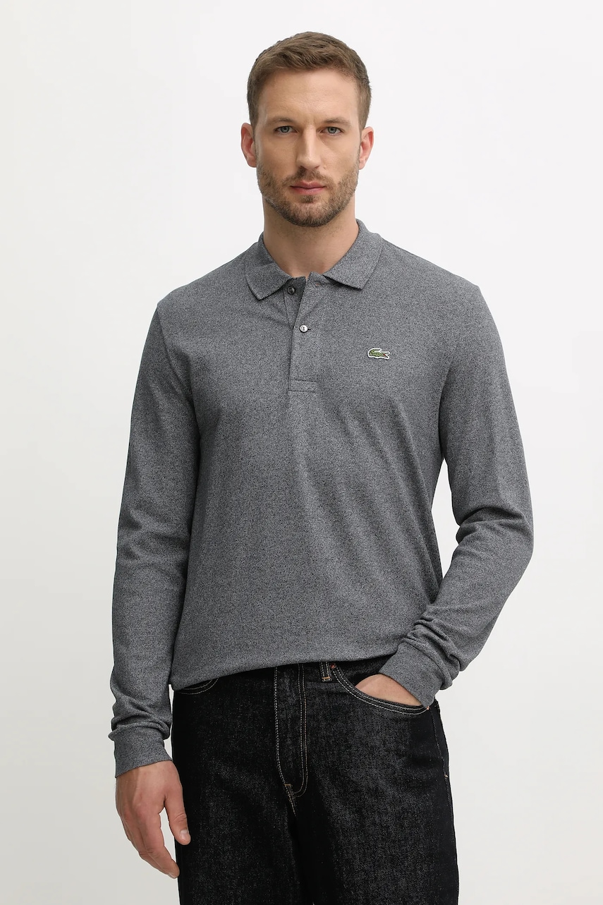 Lacoste longsleeve din bumbac culoarea gri, uni, L1313