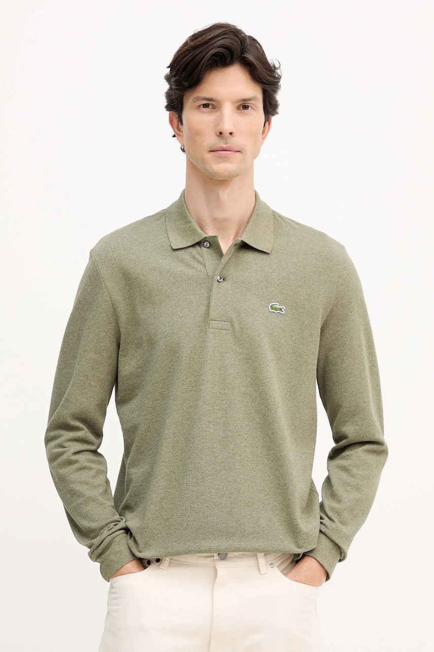 Lacoste longsleeve din bumbac culoarea verde, uni, L1313