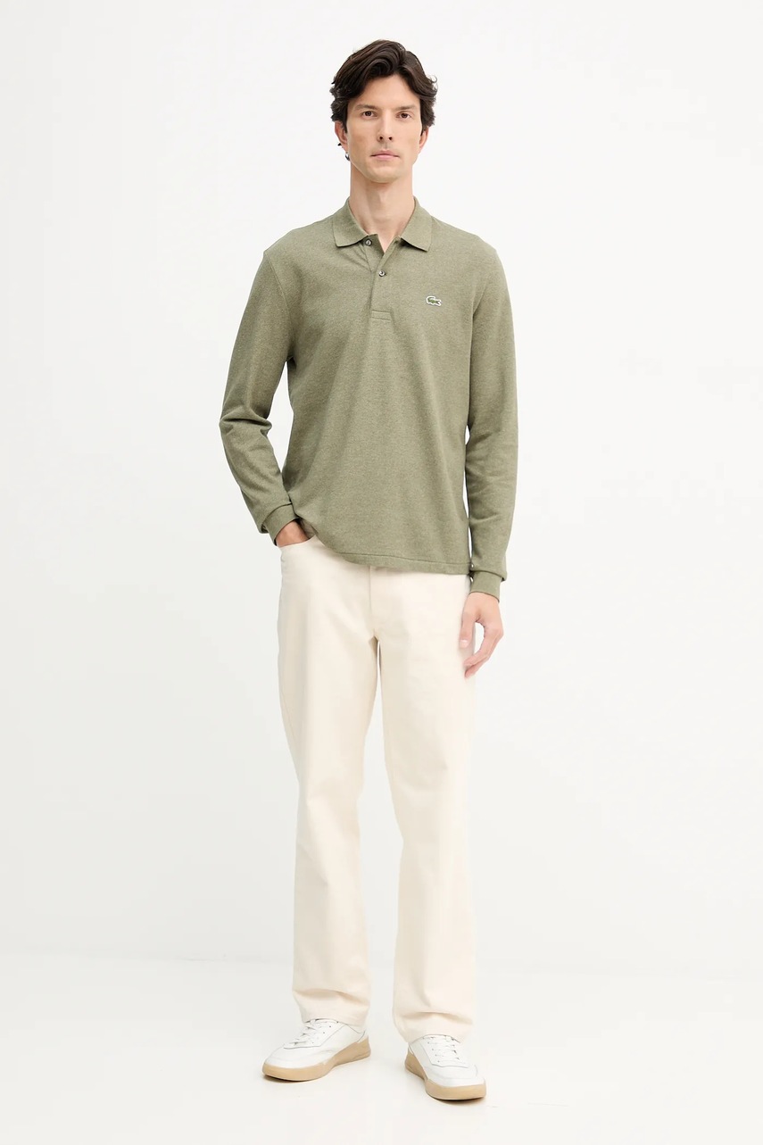 Хлопковый лонгслив Lacoste цвет зелёный однотонный L1313