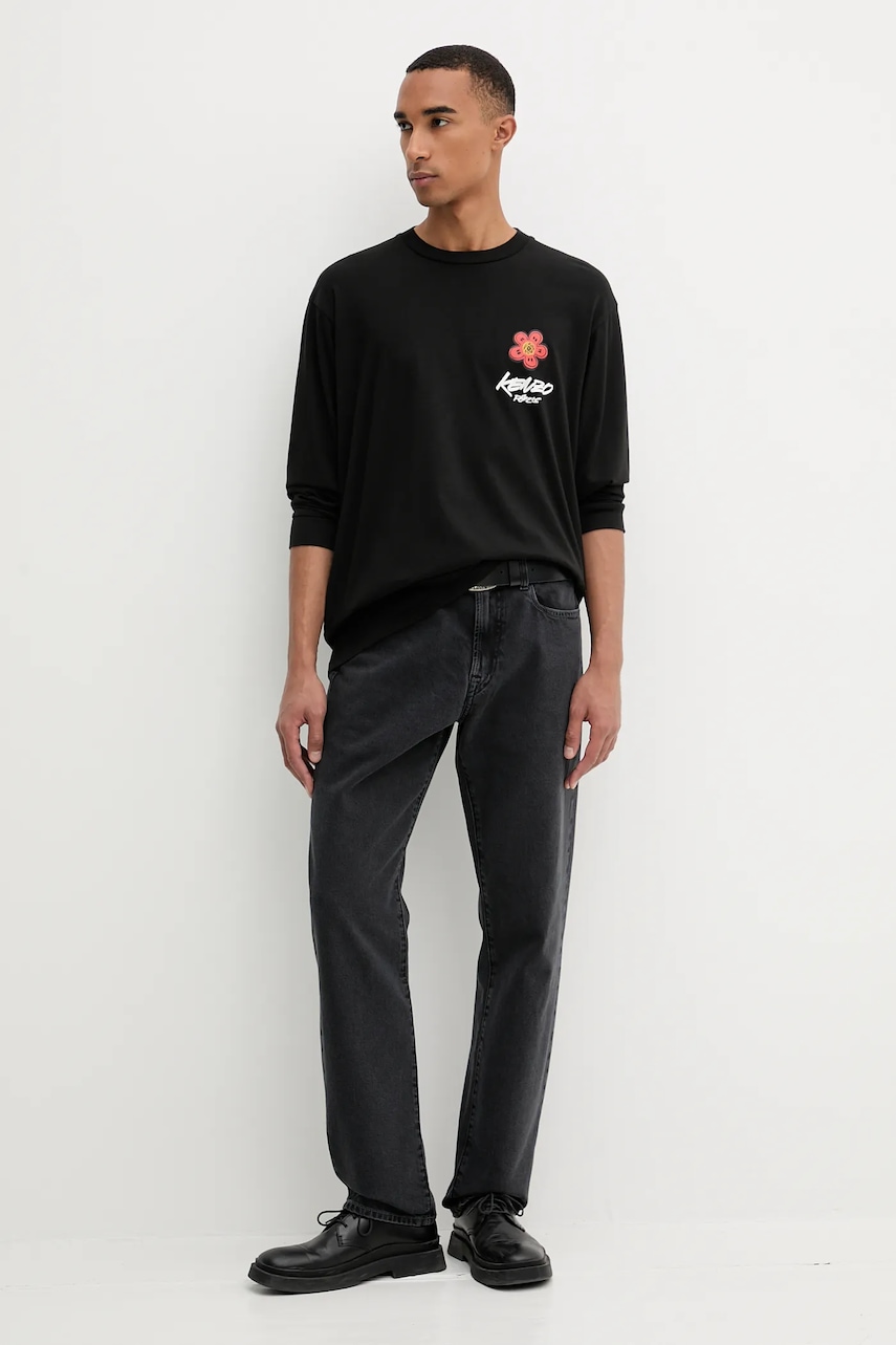 Хлопковый лонгслив Kenzo цвет чёрный с принтом FF65TL3514SG Хлопковый лонгслив Kenzo цвет чёрный с принтом FF65TL3514SG
