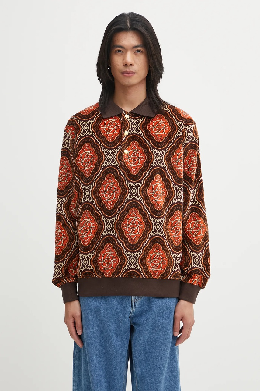 Drôle de Monsieur longsleeve Le Polo Velours MEdaillon culoarea maro, cu imprimeu, I.PL137.CO235