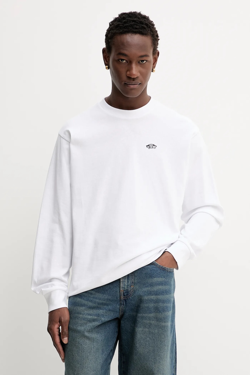 Vans longsleeve din bumbac culoarea alb, cu imprimeu, VN000R7AYB21