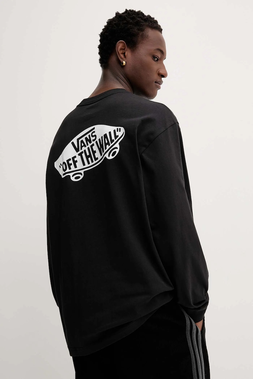 Vans longsleeve din bumbac culoarea negru, cu imprimeu, VN000R7AY281