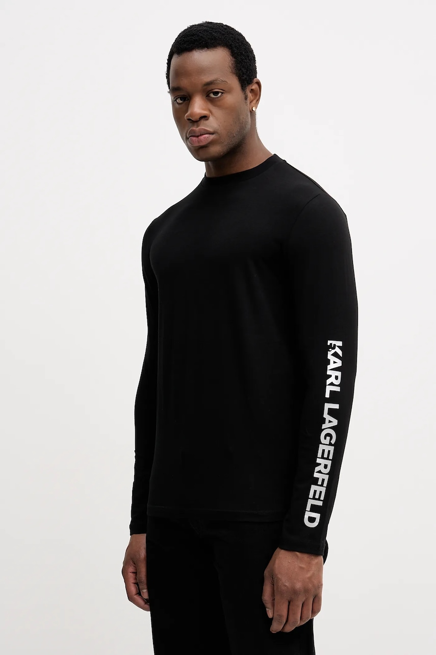 Karl Lagerfeld longsleeve culoarea negru, cu imprimeu, 554235.755400