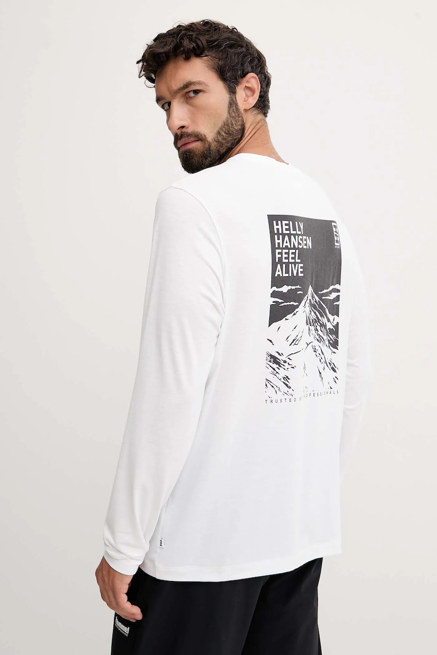 Helly Hansen longsleeve sport SKOG culoarea alb, cu imprimeu, 63407