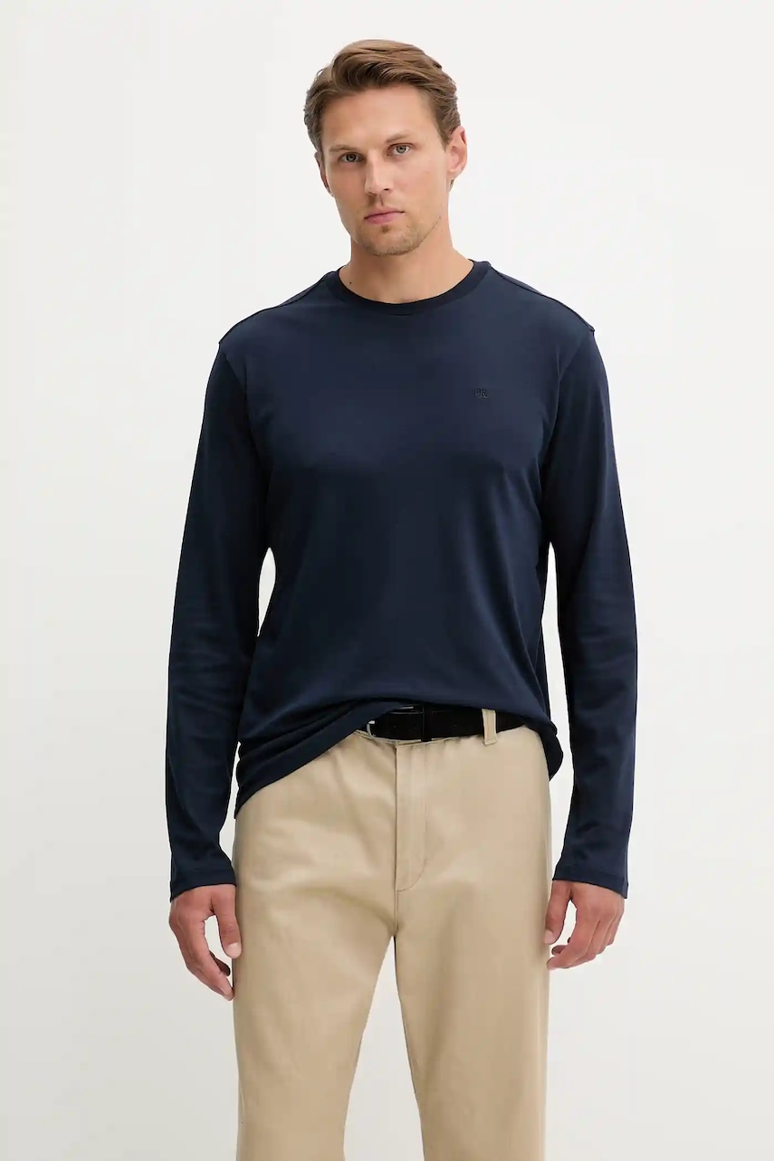 Levně Bavlněné tričko s dlouhým rukávem Calvin Klein tmavomodrá barva, LV04LD227G