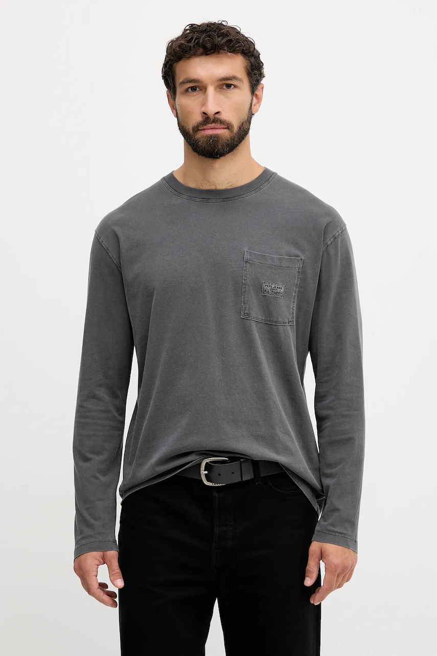 Pepe Jeans longsleeve din bumbac culoarea gri, uni, PM5010100