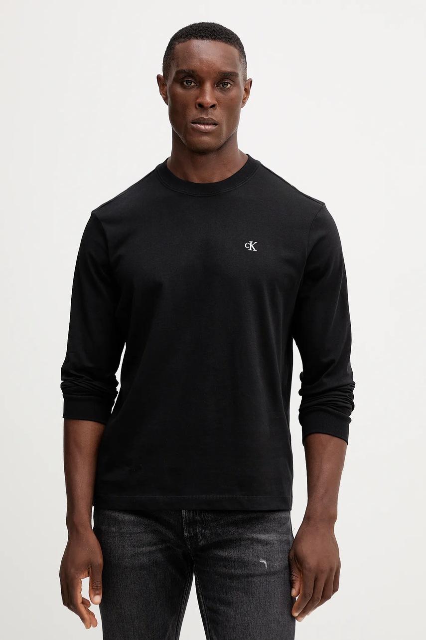 Levně Bavlněné tričko s dlouhým rukávem Calvin Klein Jeans černá barva, LV04RD247G