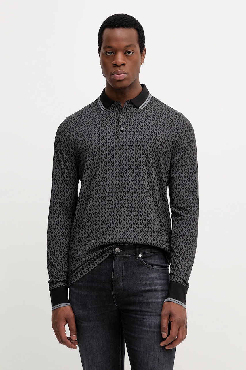 Michael Kors longsleeve din bumbac culoarea negru, cu imprimeu, CF351KY5KS