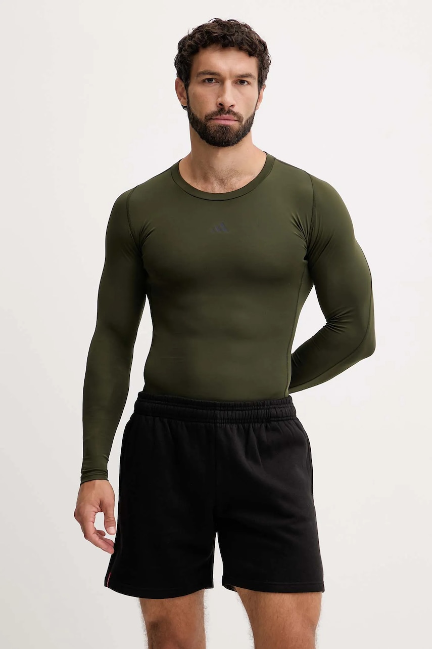 Levně Sportovní tričko s dlouhým rukávem adidas Performance Techfit Compression zelená barva, JX2560