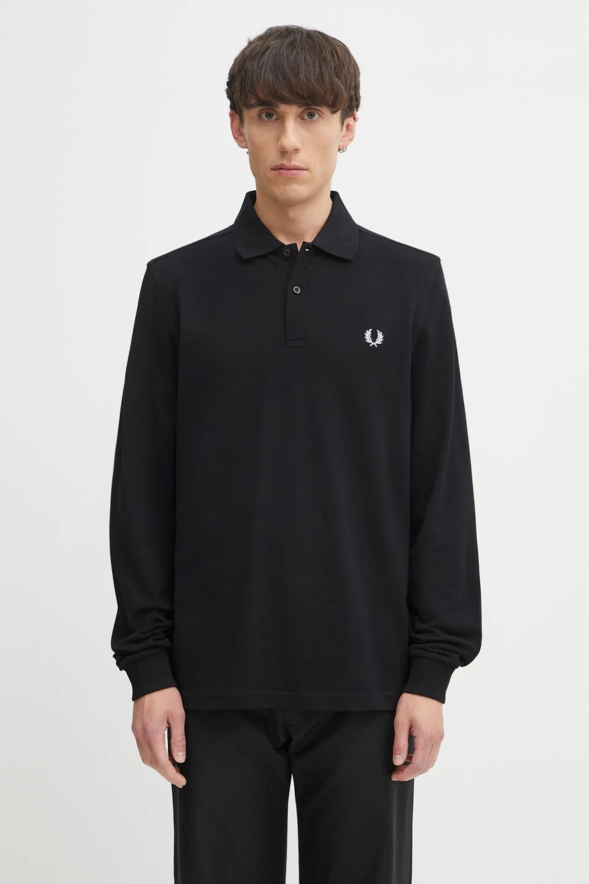 Bavlněné tričko s dlouhým rukávem Fred Perry černá barva, M6006