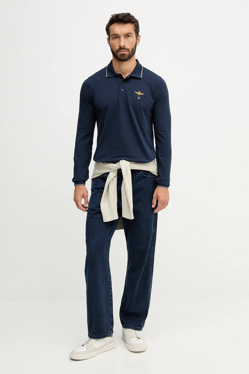 Хлопковый лонгслив Aeronautica Militare цвет синий с аппликацией PO1653UP00082