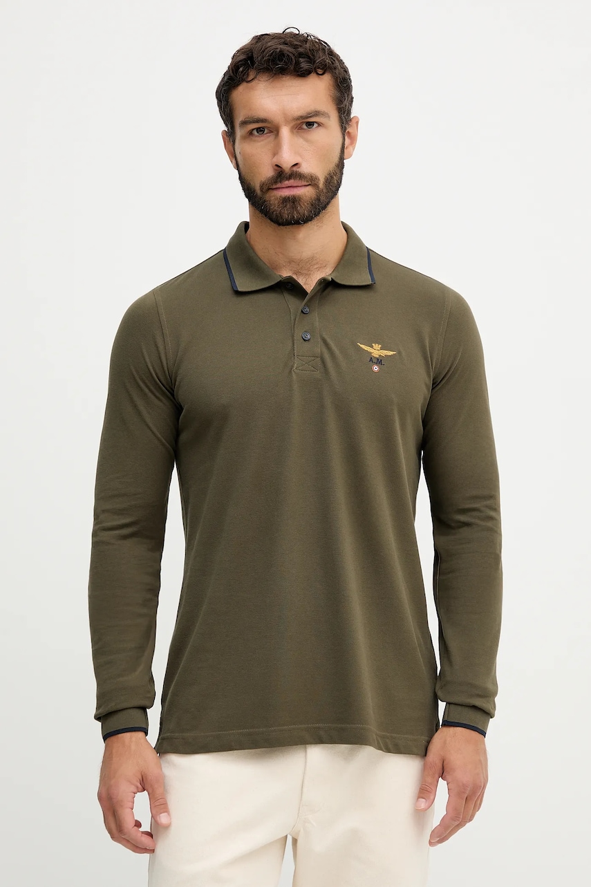 Aeronautica Militare longsleeve din bumbac culoarea verde, cu imprimeu, PO1653UP00082