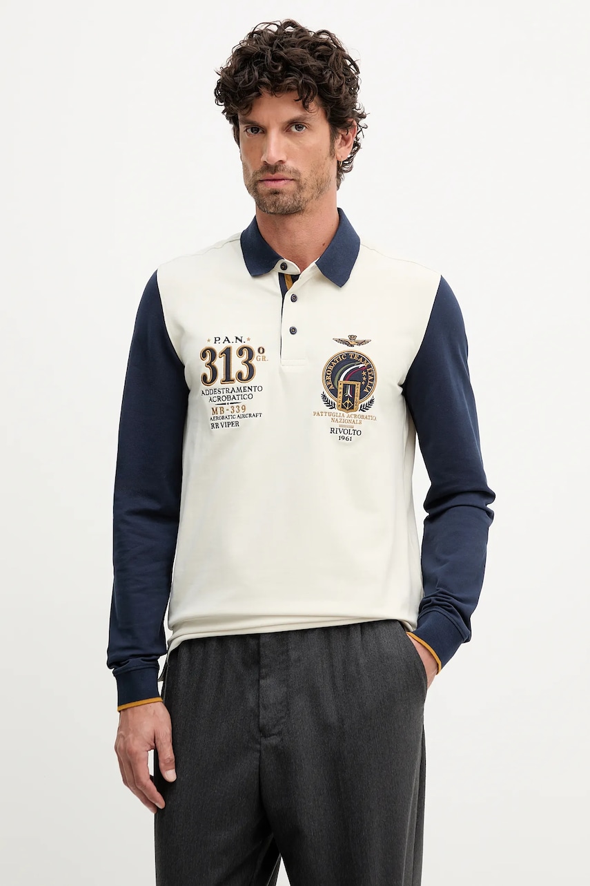 Aeronautica Militare longsleeve culoarea bej, cu imprimeu, PO1890UP00400