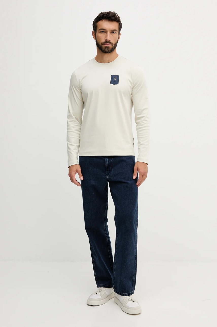 Хлопковый лонгслив Aeronautica Militare цвет бежевый с принтом TS2450UJ00663