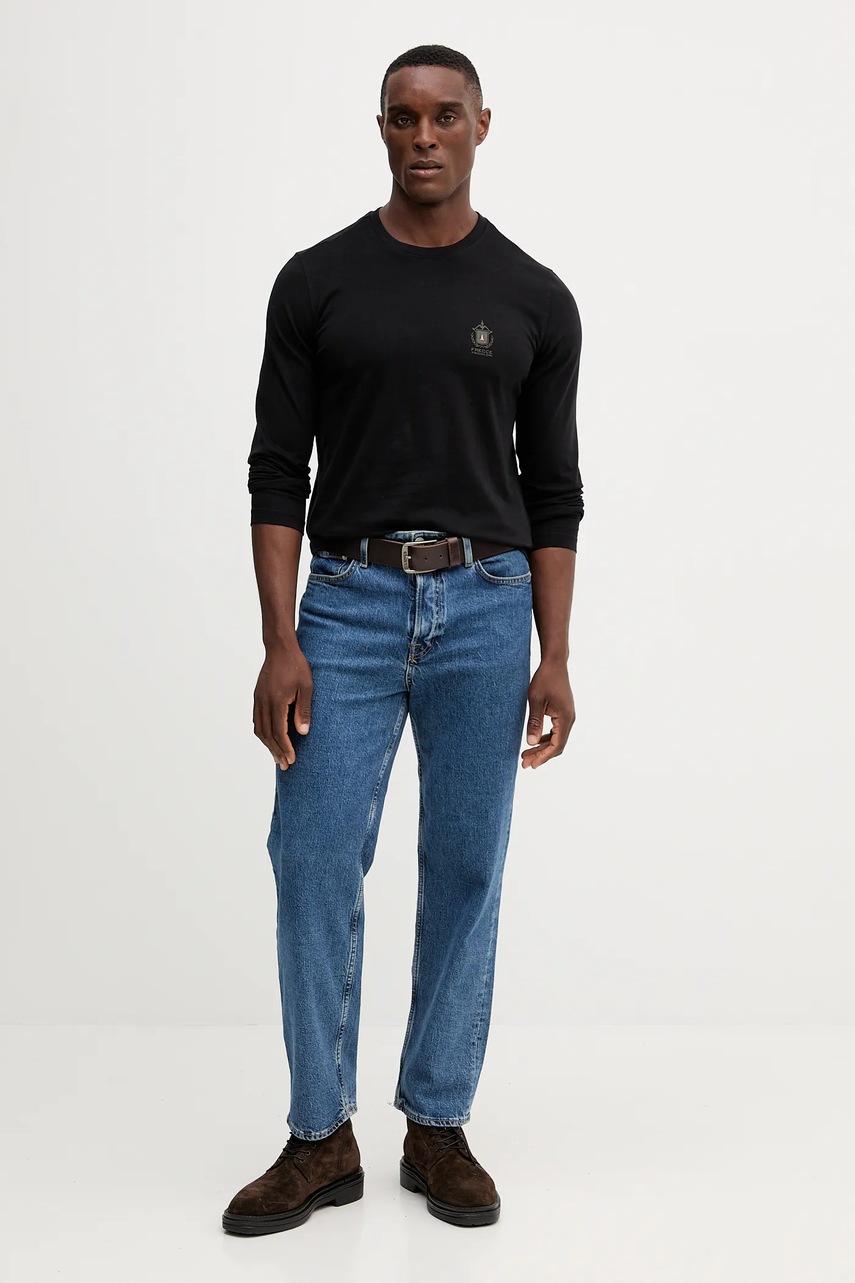 Хлопковый лонгслив Aeronautica Militare цвет чёрный с принтом TS2468UJ00703