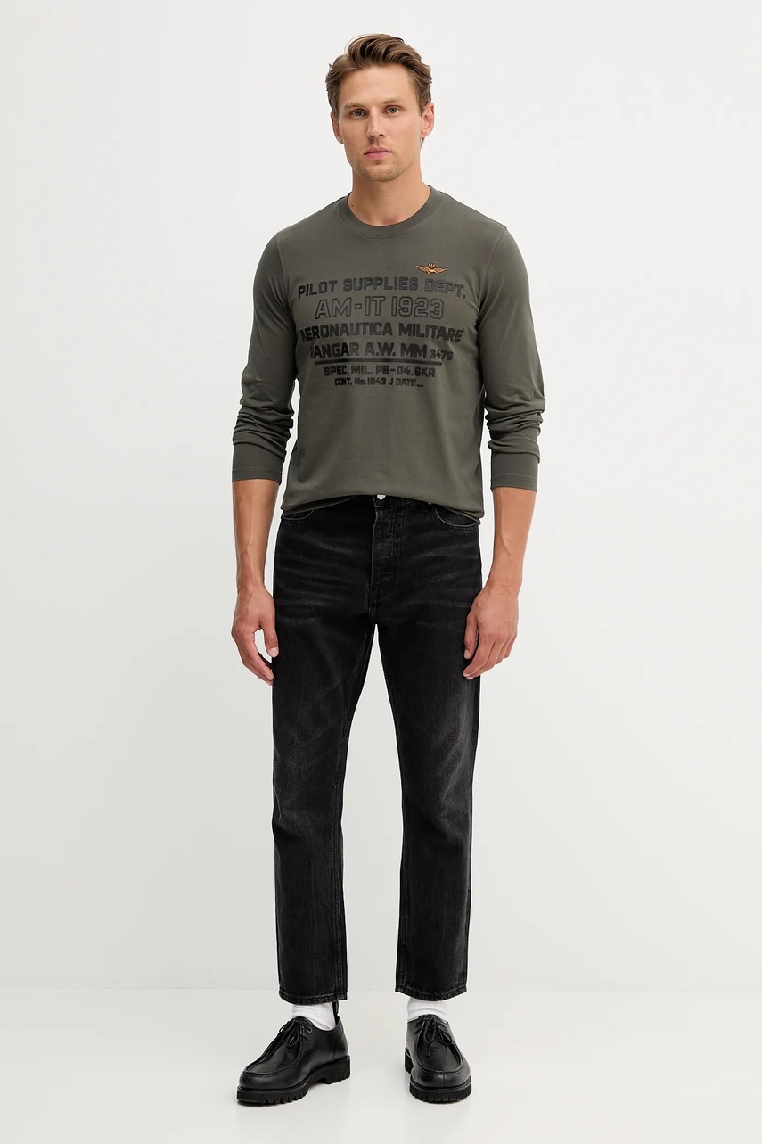 Хлопковый лонгслив Aeronautica Militare цвет серый с аппликацией TS2484UJ00641