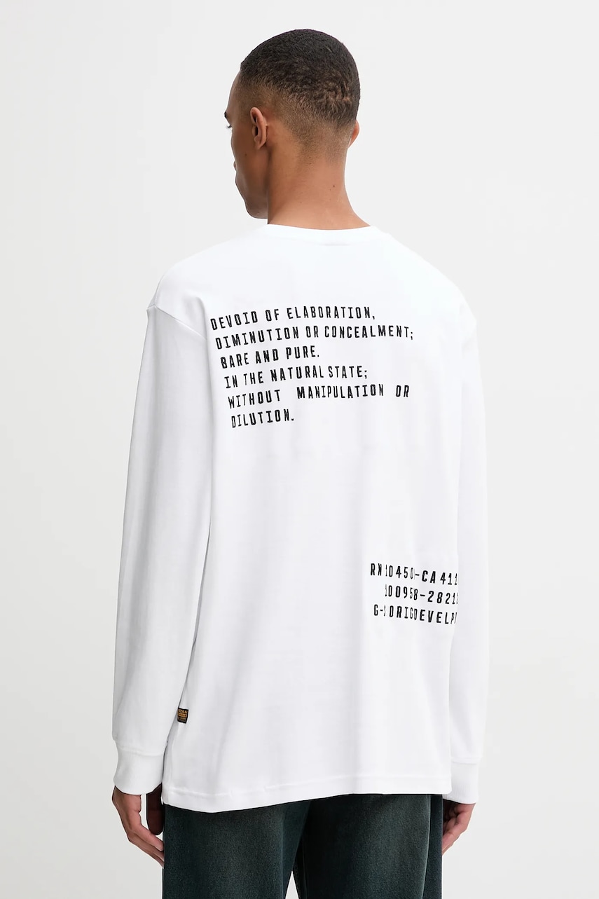 G-Star longsleeve din bumbac culoarea alb, cu imprimeu, D26835.D976