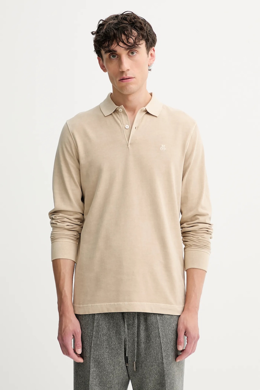 Marc O'Polo longsleeve din bumbac culoarea bej, uni, 528223655004