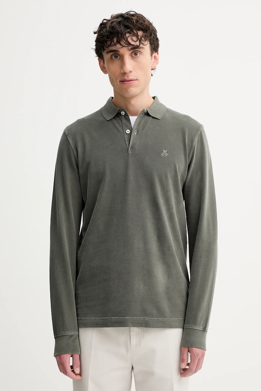 Marc O'Polo longsleeve din bumbac culoarea verde, uni, 528223655004