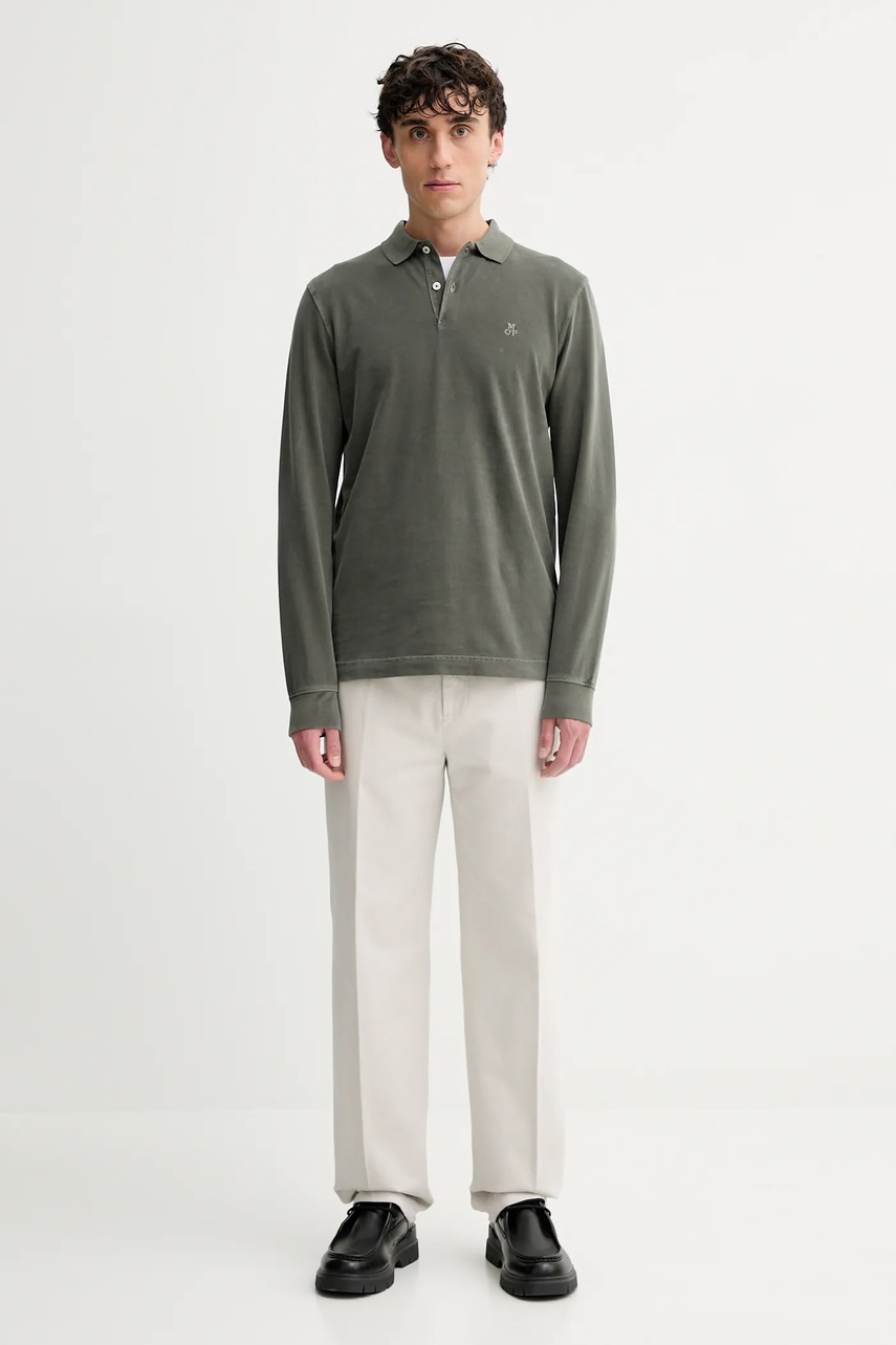 Хлопковый лонгслив Marc OPolo цвет зелёный однотонная 528223655004