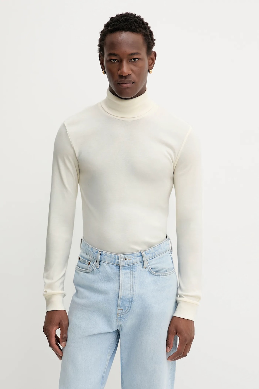 Marc O'Polo longsleeve din bumbac culoarea bej, uni, 529220252100 Marc O'Polo longsleeve din bumbac culoarea bej, uni, 529220252100
