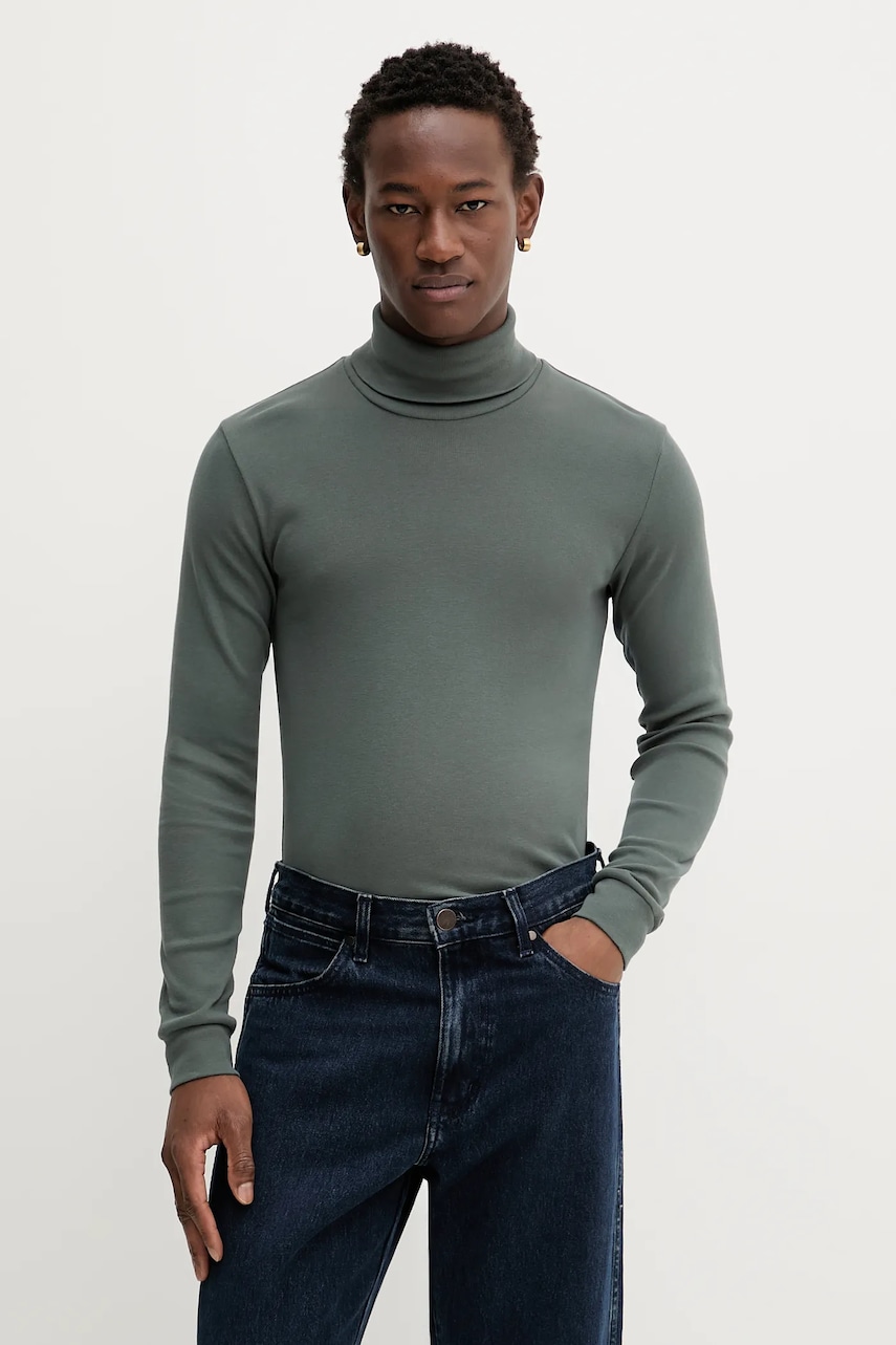 Marc O\'Polo longsleeve din bumbac culoarea verde, uni, 529220252100